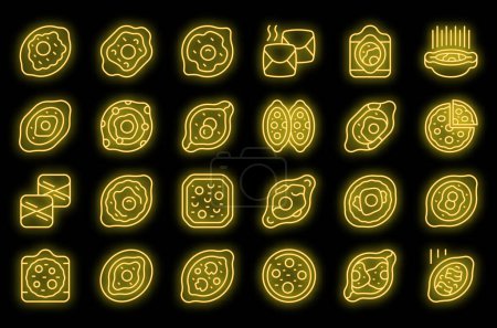Illustration for Khachapuri icons set outline vector. Pie bakery. Food menu neon color on black - Royalty Free Image