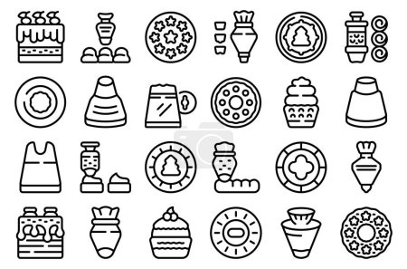 Icing nozzles icons set outline vector. Cake decoration. Icing bakery