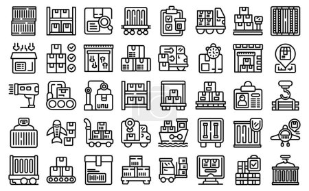 Illustration for Loading of goods icons set outline vector. Delivery package. Box cargo - Royalty Free Image