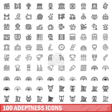 Illustration for 100 adeptness icons set. Outline illustration of 100 adeptness icons vector set isolated on white background - Royalty Free Image