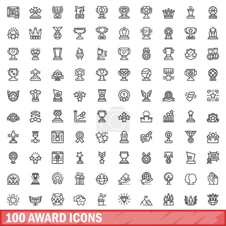 Illustration for 100 award icons set. Outline illustration of 100 award icons vector set isolated on white background - Royalty Free Image