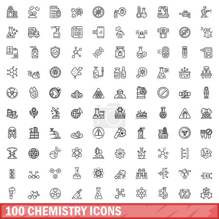 100 chemistry icons set. Outline illustration of 100 chemistry icons vector set isolated on white background