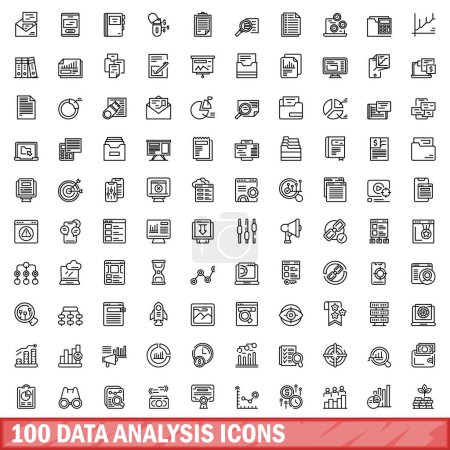 Téléchargez les illustrations : Ensemble de 100 icônes d'analyse de données. Illustration schématique de 100 icônes d'analyse de données ensemble vectoriel isolé sur fond blanc - en licence libre de droit