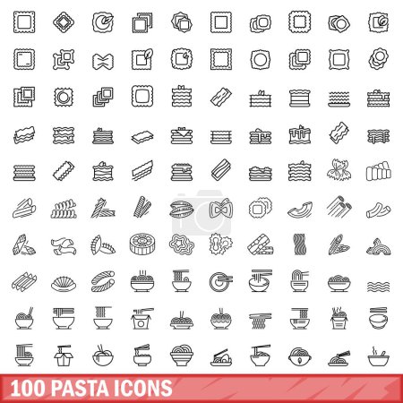 Illustration for 100 pasta icons set. Outline illustration of 100 pasta icons vector set isolated on white background - Royalty Free Image