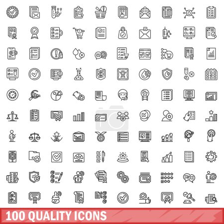 Téléchargez les illustrations : Ensemble de 100 icônes de qualité. Illustration schématique de 100 icônes vectorielles de qualité isolées sur fond blanc - en licence libre de droit