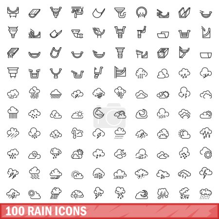 Illustration for 100 rain icons set. Outline illustration of 100 rain icons vector set isolated on white background - Royalty Free Image