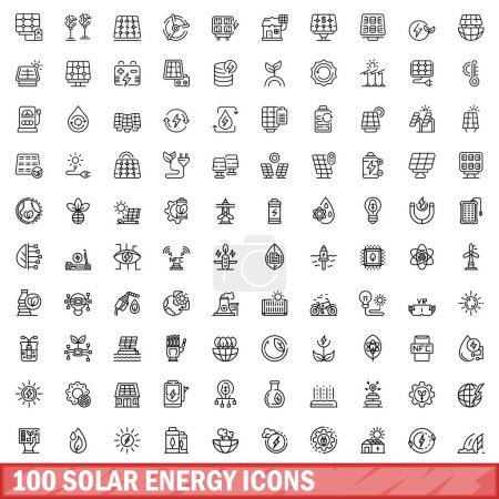 Ilustración de 100 iconos de energía solar configurados. Esquema ilustración de 100 iconos de energía solar vector conjunto aislado sobre fondo blanco - Imagen libre de derechos