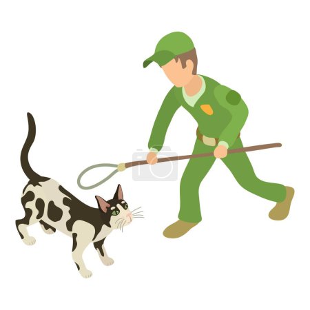 Ilustración de Icono de captura de gatos vector isométrico. Hombre con soga para atrapar animales domésticos. Servicio de captación de mascotas - Imagen libre de derechos