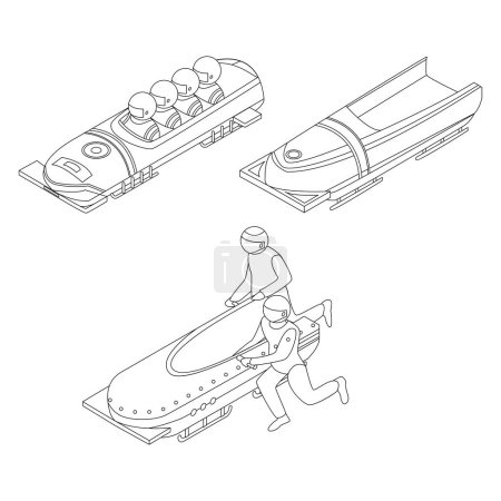 Illustration for Bobsleigh icon set. Isometric set of bobsleigh vector icons outline vector on white background - Royalty Free Image
