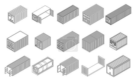 Illustration for Cargo container icons set. Isometric set of cargo container vector icons outline vector on white background - Royalty Free Image