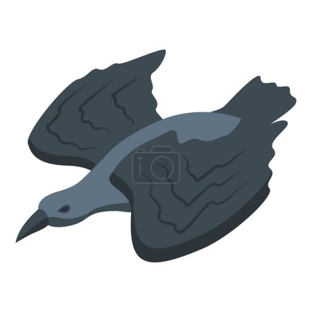 Téléchargez les illustrations : Voler corbeau icône vecteur isométrique. Oiseau corbeau. Animaux morts - en licence libre de droit