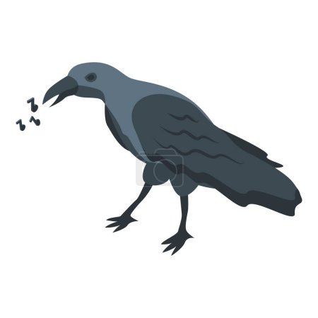 Téléchargez les illustrations : Icône oiseau corbeau vecteur isométrique. La mort des corbeaux. Nature animal - en licence libre de droit