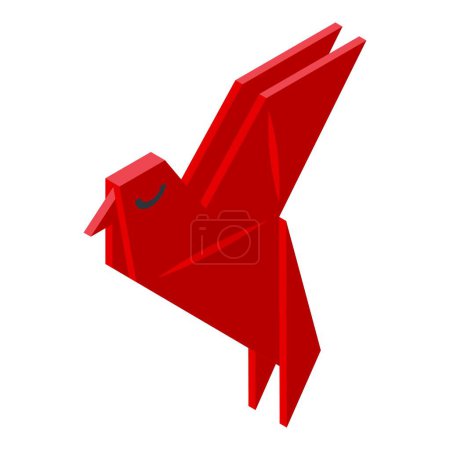 Illustration for Red origami bird icon isometric vector. Paper folded. Shape paper - Royalty Free Image