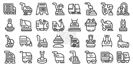 Illustration for Floor washing machine icons set outline vector. Cleaning staff. Job apartment - Royalty Free Image