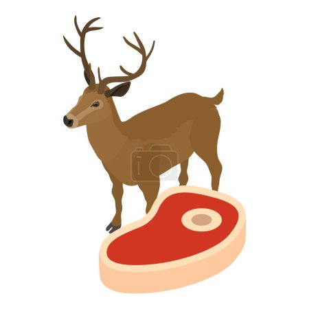 Hirschfleisch-Symbol isometrischer Vektor. Filet mit Knochen und Hirsch Tiersymbol. Thema Ernährung