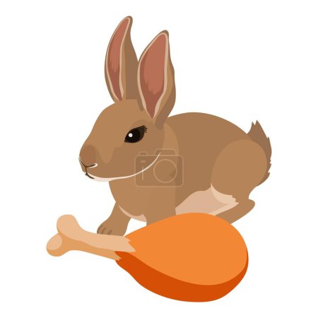 Kaninchenfleisch-Symbol isometrischer Vektor. Gebratene Hasenkeule auf dem Hintergrund der Hasen-Ikone. Thema Essen, Fleisch