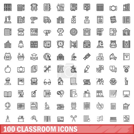 Illustration for 100 classroom icons set. Outline illustration of 100 classroom icons vector set isolated on white background - Royalty Free Image