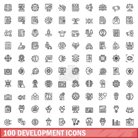 Illustration for 100 development icons set. Outline illustration of 100 development icons vector set isolated on white background - Royalty Free Image