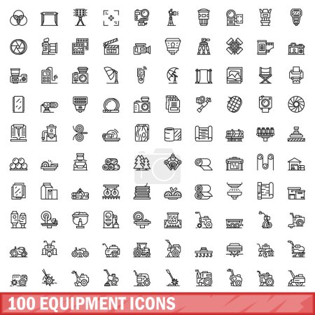 Ilustración de Conjunto de 100 iconos de equipo. Esquema ilustración de 100 iconos de equipo conjunto de vectores aislados sobre fondo blanco - Imagen libre de derechos