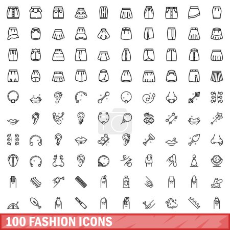 Ilustración de 100 iconos de moda. Esquema ilustración de 100 iconos de moda conjunto de vectores aislados sobre fondo blanco - Imagen libre de derechos