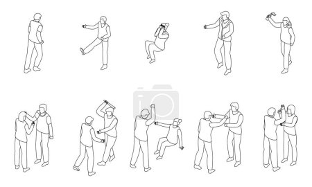 Illustration for Violence icons set. Isometric set of violence vector icons outline on white thin line collection - Royalty Free Image