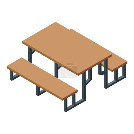 Ilustración de Jardín icono de mesa de madera vector isométrico. Montaje de muebles. Producción de carpinteros - Imagen libre de derechos