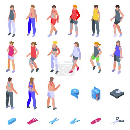 Illustration for Kinesio taping icons set isometric vector. Medical sport. Fitness gym - Royalty Free Image