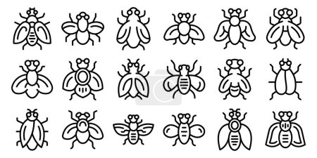 Téléchargez les illustrations : Les icônes de mouche Tsetse définissent le vecteur de contour. Un insecte dangereux. Animaux domestiques - en licence libre de droit