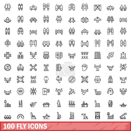 Illustration for 100 fly icons set. Outline illustration of 100 fly icons vector set isolated on white background - Royalty Free Image