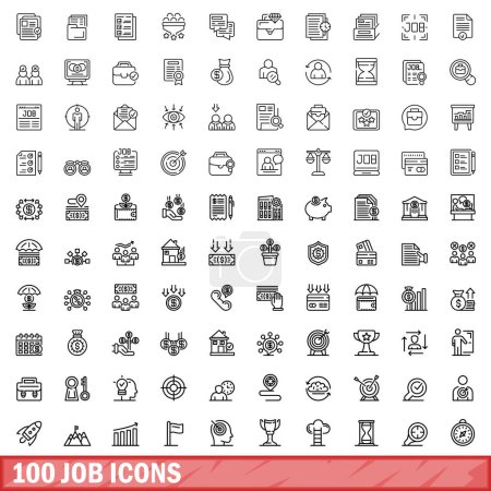 Téléchargez les illustrations : 100 icônes d'emploi. Illustration schématique de 100 icônes de travail ensemble vectoriel isolé sur fond blanc - en licence libre de droit