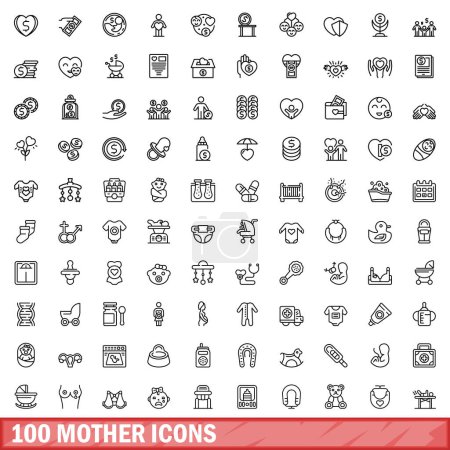 Illustration for 100 mother icons set. Outline illustration of 100 mother icons vector set isolated on white background - Royalty Free Image