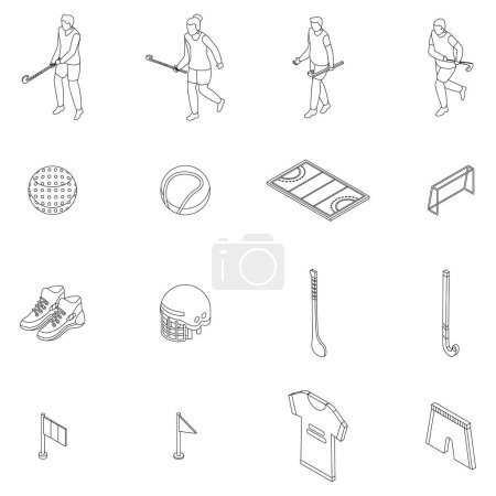 Illustration for Hurling icons set. Isometric set of hurling vector icons for web design isolated on white background outline - Royalty Free Image