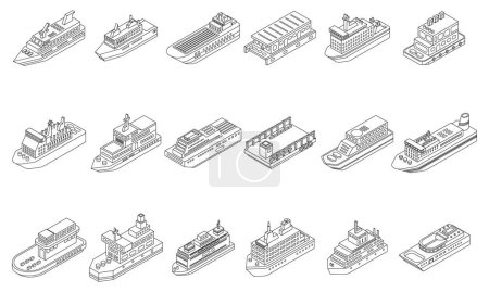 Illustration for Ferry icons set. Isometric set of ferry vector icons for web design isolated on white background outline - Royalty Free Image