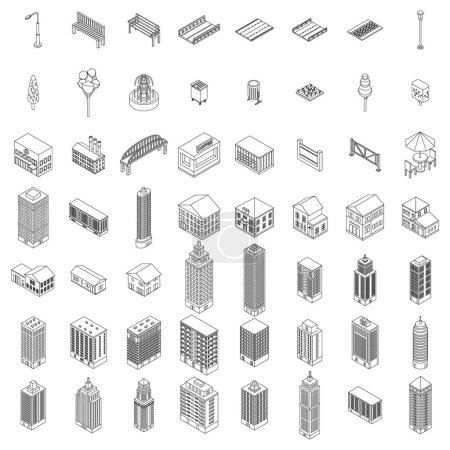 Illustration for City infrastructure icons set. Isometric set of city infrastructure vector icons for web design isolated on white background outline - Royalty Free Image