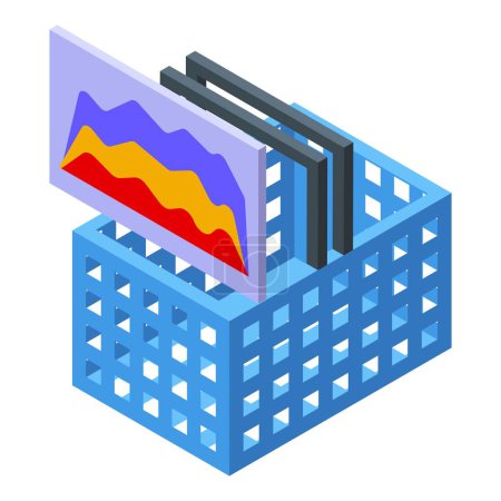 Illustration for Trend shop basket icon isometric vector. Business future. Person worker - Royalty Free Image