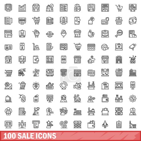 Ilustración de 100 sale icons set. Outline illustration of 100 sale icons vector set isolated on white background - Imagen libre de derechos
