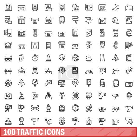 Ilustración de 100 traffic icons set. Outline illustration of 100 traffic icons vector set isolated on white background - Imagen libre de derechos