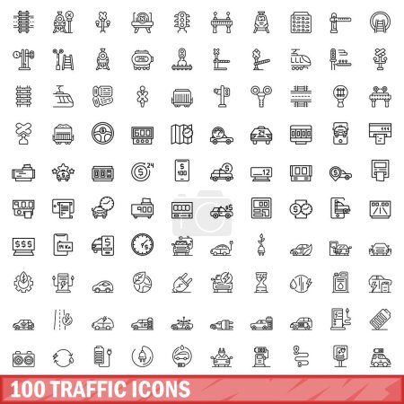 Illustration for 100 traffic icons set. Outline illustration of 100 traffic icons vector set isolated on white background - Royalty Free Image