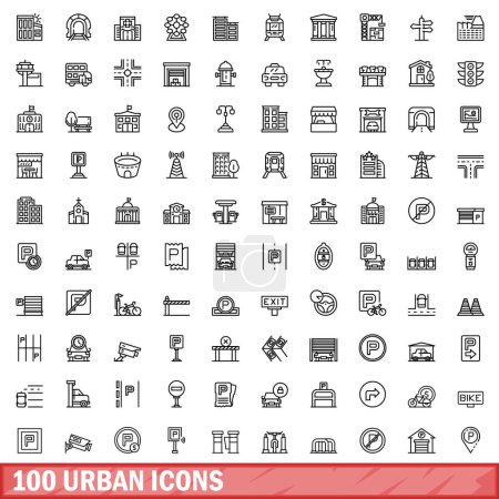 100 urban icons set. Outline illustration of 100 urban icons vector set isolated on white background