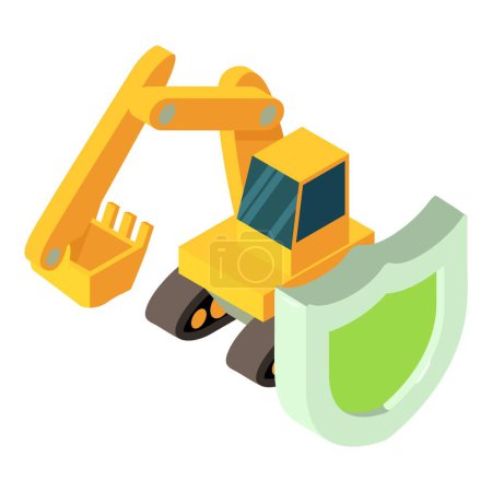 Illustration for Construction machinery icon isometric vector. Shield, construction excavator icon. Ecological building, environmental protection - Royalty Free Image