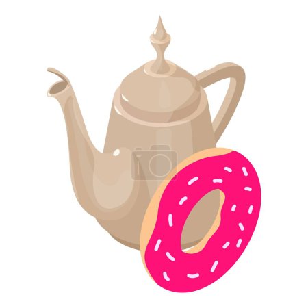 Illustration for Arabic tea icon isometric vector. Traditional teapot and donut with fruit glaze. Oriental ceremony, tradition - Royalty Free Image