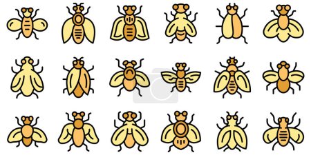 Téléchargez les illustrations : Tsetse fly icons set outline vector. Dangerous insect. House animal color flat - en licence libre de droit