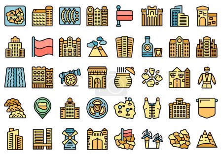 Poland icons set outline vector. Country food. Culture folk color flat