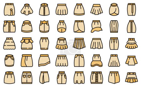Illustration for Skirt icons set outline vector. Outfit apparel. Mini short color flat - Royalty Free Image