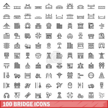 Illustration for 100 bridge icons set. Outline illustration of 100 bridge icons vector set isolated on white background - Royalty Free Image