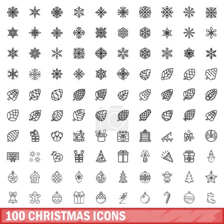 100 christmas icons set. Outline illustration of 100 christmas icons vector set isolated on white background