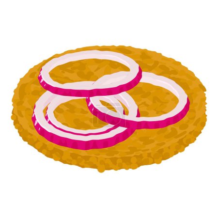 Illustration for Burger meat icon isometric vector. Raw minced meat in cutlet form and onion ring. Protein product, frozen mince - Royalty Free Image