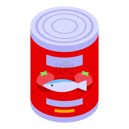 Téléchargez les illustrations : Tomato fish tin can icon isometric vector. Sardine food. Oil food - en licence libre de droit