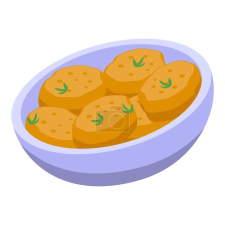 Téléchargez les illustrations : Deep meal icon isometric vector. Cheese food. Tomato ball - en licence libre de droit
