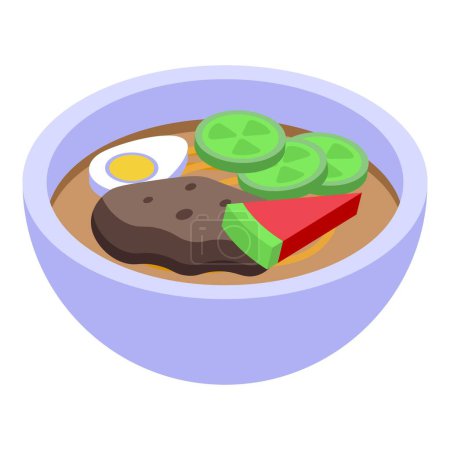 Illustration for Egg meat soup icon isometric vector. Japanese food. Cuisine plate - Royalty Free Image